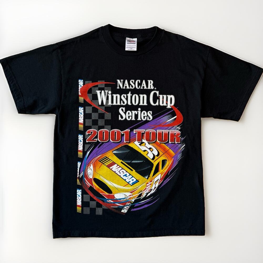 Vintage Nascar Shirt Large Black 90s Winston Cup Series Racing All Over Print